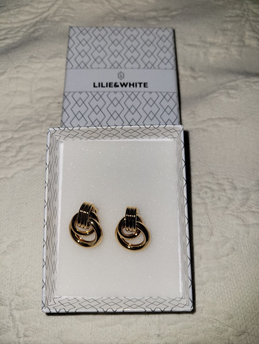 LILIE&WHITE Chunky Gold Knot Statement Earrings Pierced New Boxed